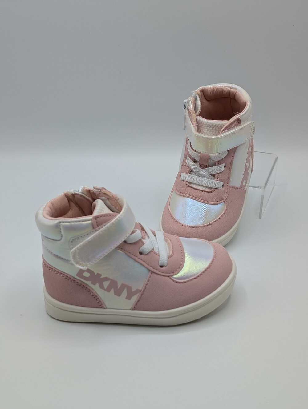 DKNY Shoes Toddler 5 White Pink High-Top Kids Sneakers Gretchen Strap DKN1375T